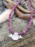 Herz Collier mit Rosenquarz und Rubinkette