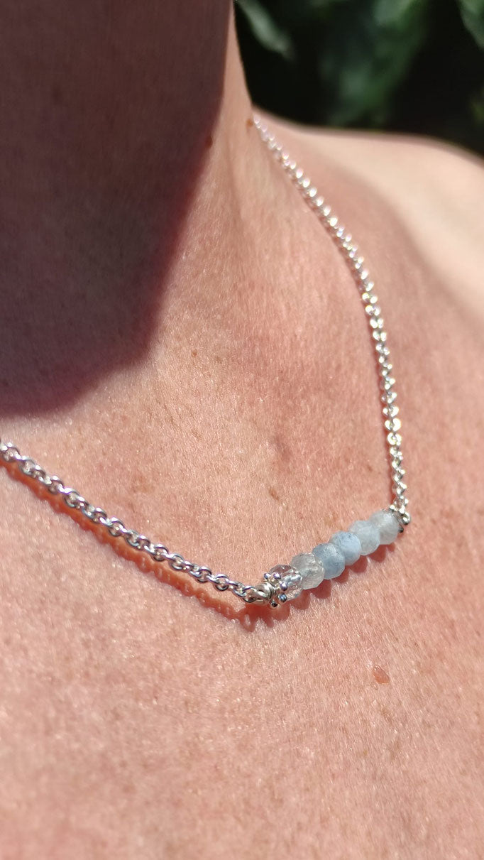 Silber Kette mit Aquamarin