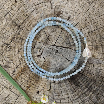 Lange Aquamarin Kette mit Märzenbecher