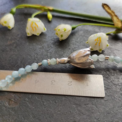 Lange Aquamarin Kette mit Märzenbecher