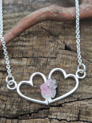 Herzpärchen Kette mit Turmalin Blüte