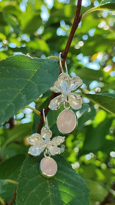 Kirschblüten Ohrhänger mit Rosenquarz