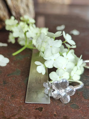 Schneeball Hortensien Ring mit zwei Blüten