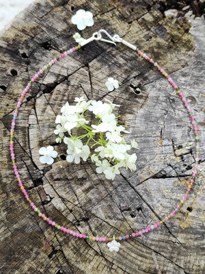 Bunte Turmalin Kette mit Schneeball Hortensien Blüte